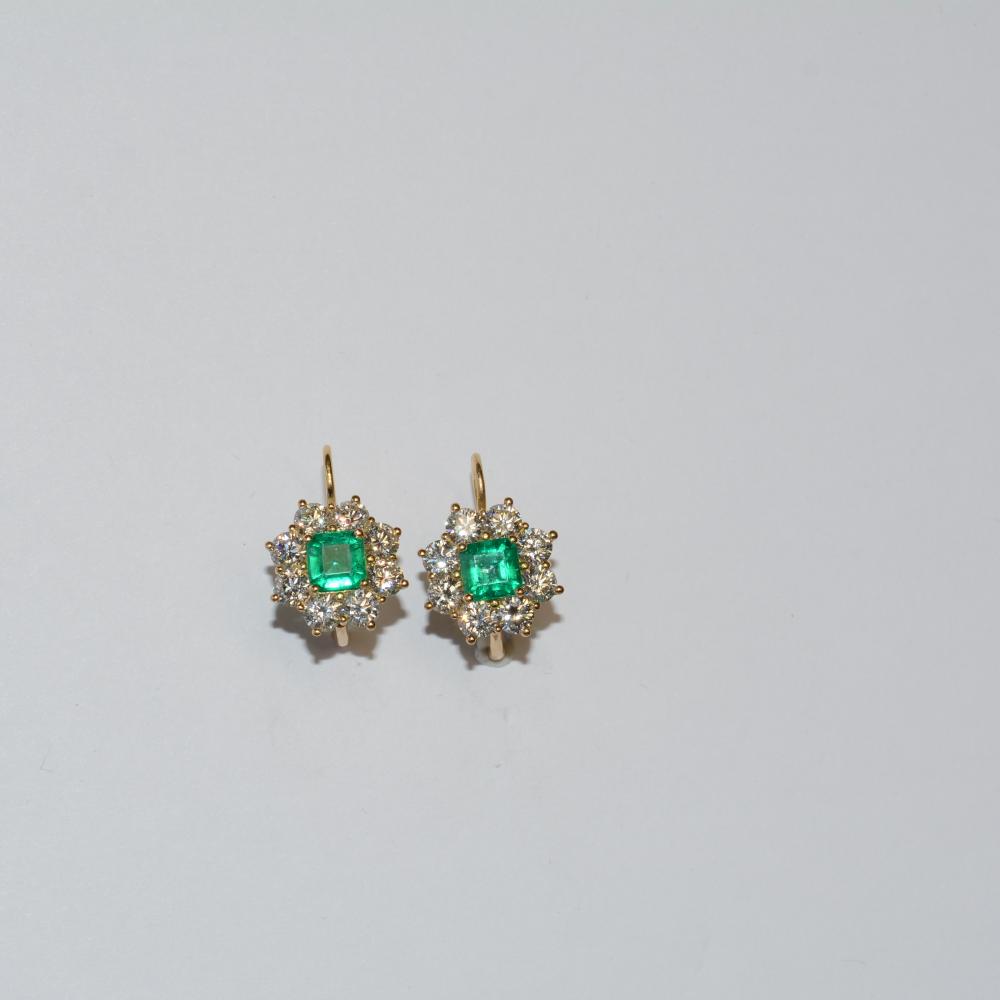 Emerald Diamond Cluster Earrings