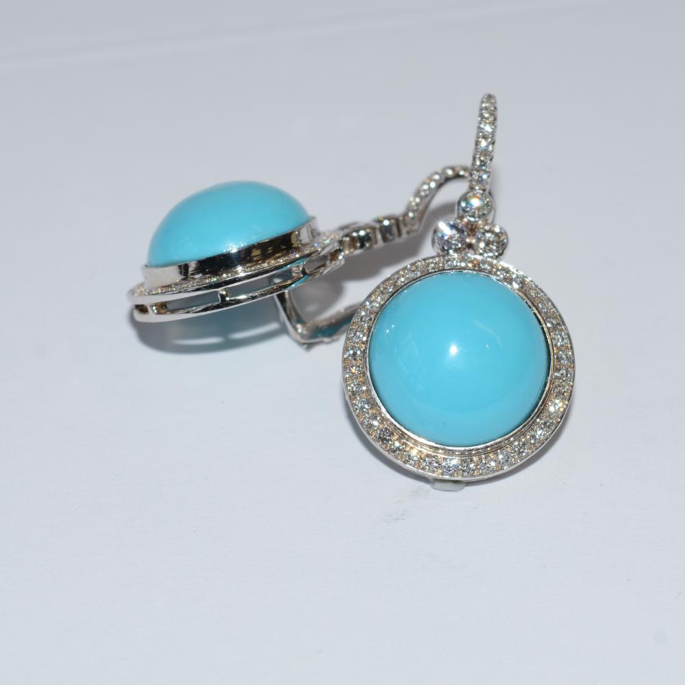 Cabochon Turquoise Diamond Earrings