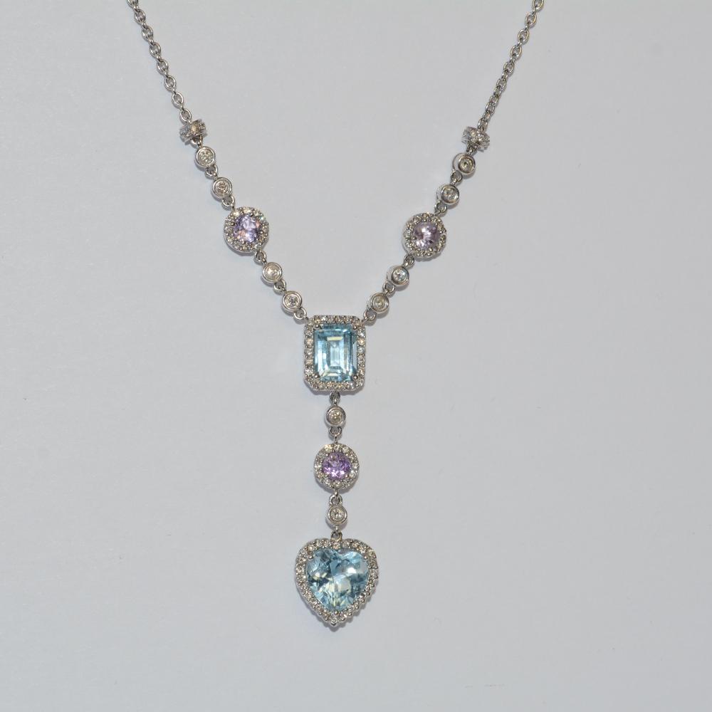 Aquamarine Amethyst Diamond Necklace