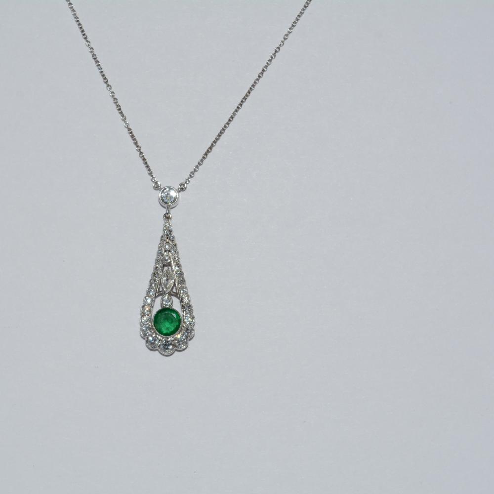 Drop Style Emerald Diamond Necklace
