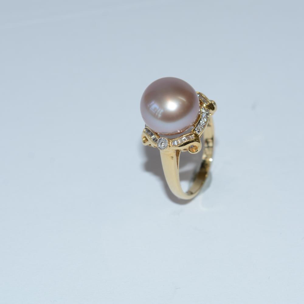 18K Yellow Pearl Diamond Ring