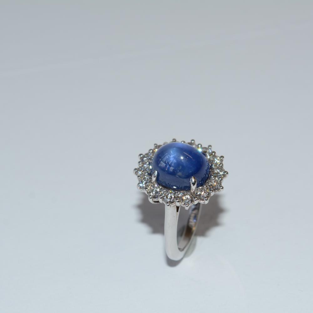 Cabochon Sapphire Diamond Ring