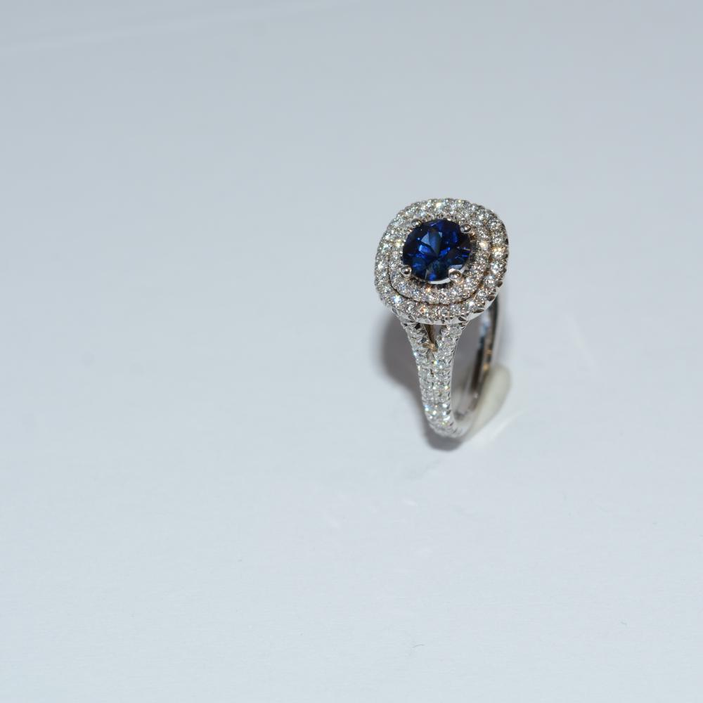 Double Halo Sapphire Diamond Ring
