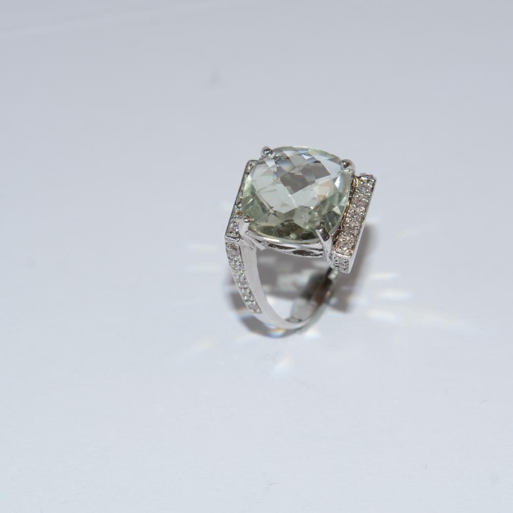 Green Amethyst Diamond Ring