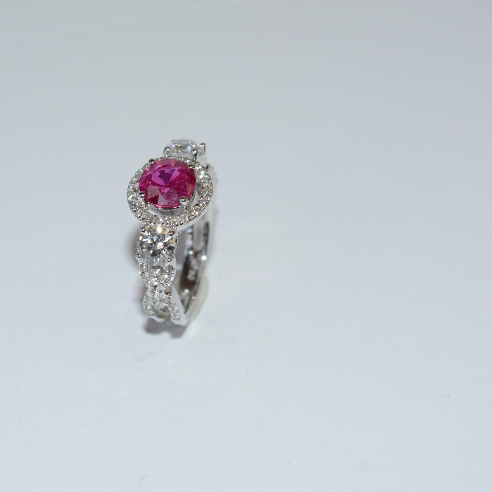 Ruby Diamond Ring 18K White Gold