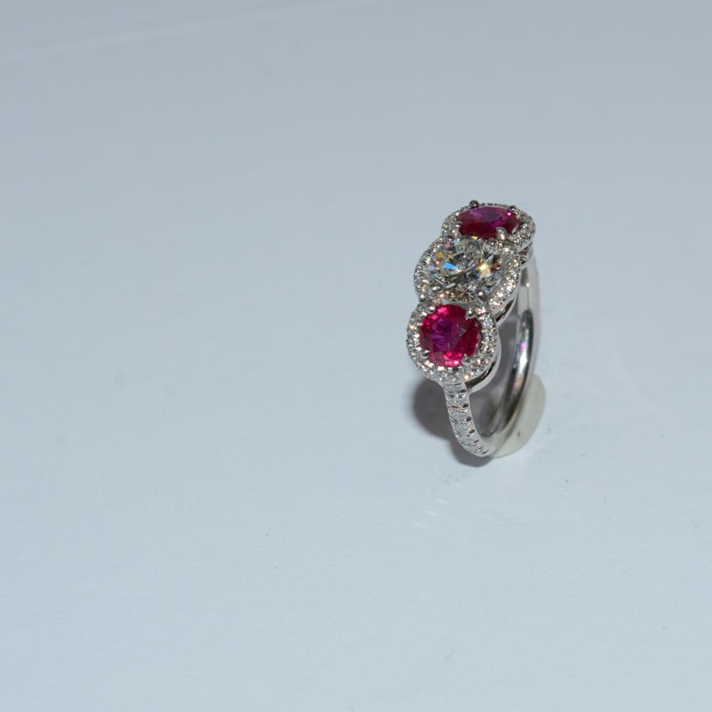 Three Stone Ruby Diamond Ring