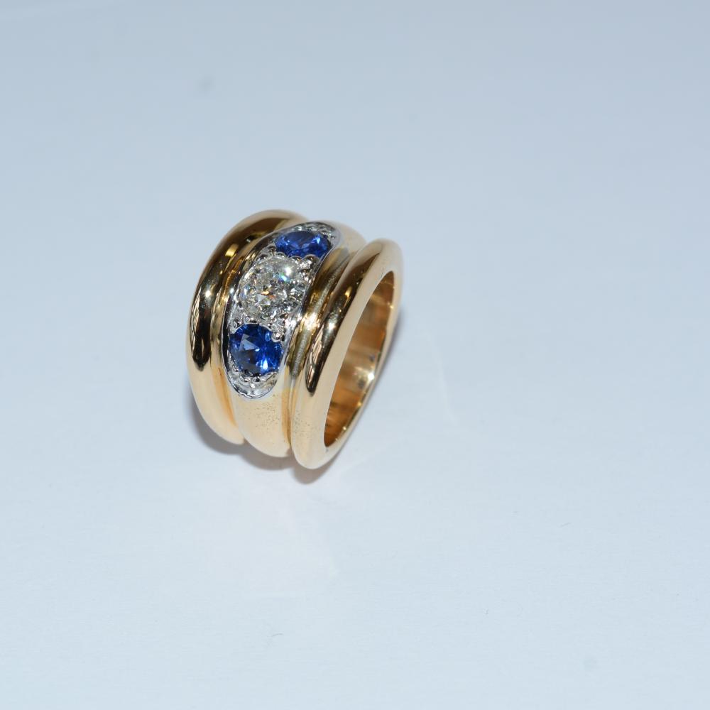 Three Stone Sapphire Diamond Ring