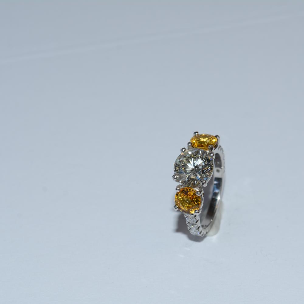 Three Stone Yellow Sapphire Diamind Ring