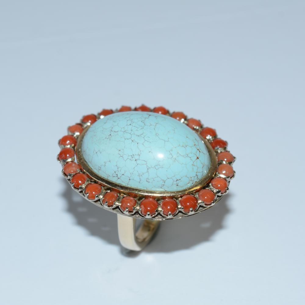Turquoise Diamond Coral Ring